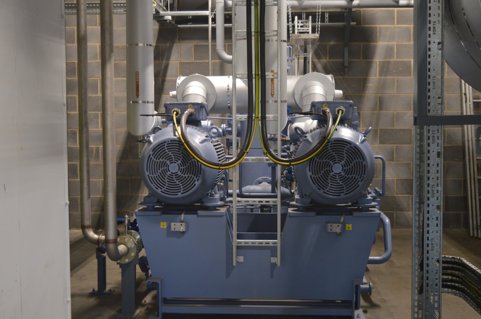 Industrial plant room motors and pipework